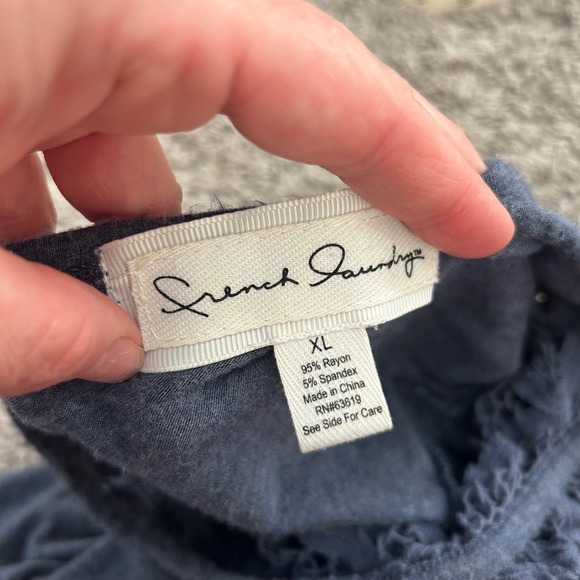 French Laundry XL Blue Tank Top Sleeveless Crochet Neck Casual Blouse‎ - Picture 3 of 7